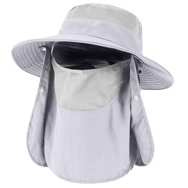 H HOME-MART UPF50+ Sun Hat Wide Brim Fishing Hat with Removable Neck Flap & Face Cover for Men & Women, UV Sun Protection Sun Hat for Outdoor (AU, Alpha, One Size, Standard, Light Grey)