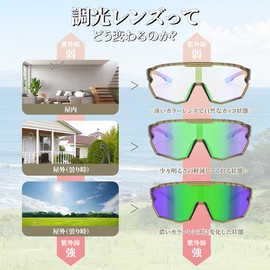 FEISEDY B1308 Sports Sunglasses, Dimmable, Color Changing UV400, UV Protection, For Bicycle, Fishing, Baseball, Running, Cycling, Golf, Goggles, Color Sunglasses, Unisex, Non-Polarized, green