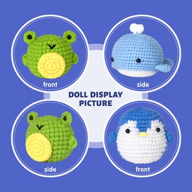 DoreenBow Beginner Crochet DIY Kit 3Pcs Animal Crochet DIY Kit for Adults and Kids Crocheting Knitting Kit for Beginners and Experts Crochet Set Includes Enough Yarns, Hook Accessories（Penguin）