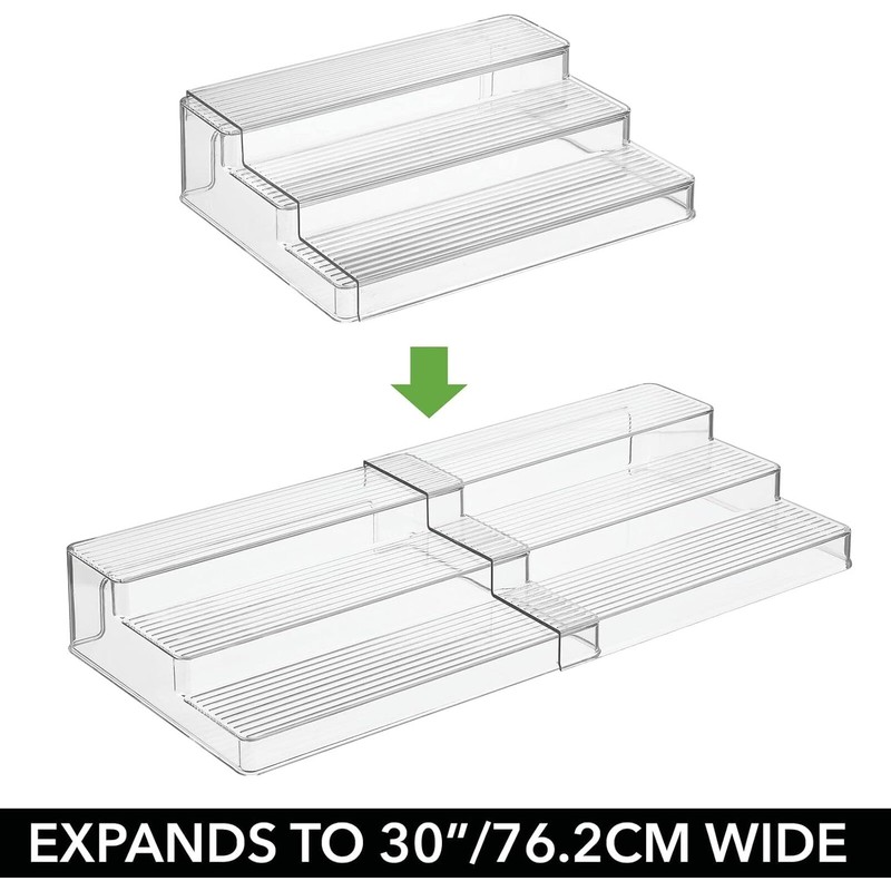 mDesign Plastic Expandable 3-Tier Storage Cabinet Shelf Organizer - Clear