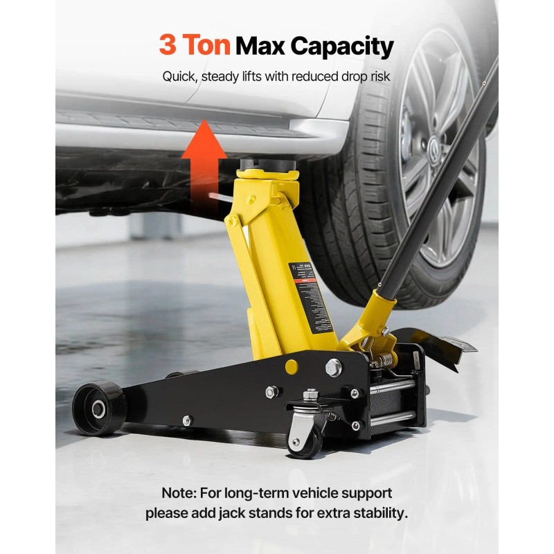3 Ton (6614 Lbs) Capacity Steel Racing Floor Jack Low