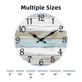 CHYLIN Wall Clock 12 Inch Bathroom Clock, Rustic Wall Clocks Battery Operated, Silent Non Ticking Wooden Coastal Beach Clock for Kitchen, Living Room, Bedroom (White)