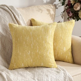 Dorunfeey Cushion Covers, 40 x 40 cm, Autumn Sofa Cushion, Farmhouse Couch Cushion, Turmeric Yellow Shiny Stripes, Decorative Cushion Cover, Soft Chenille Cushion Cover for Sofa, Bed, Living Room, Set