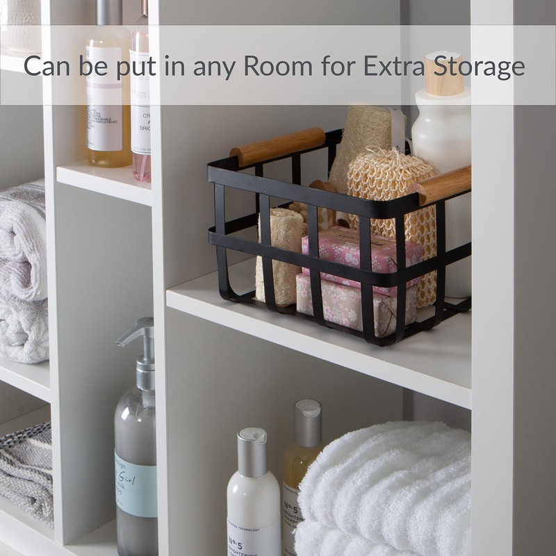 Simplify Square Metal Storage Basket with Bamboo Handles | Medium