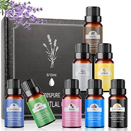 Aceites Esenciales de Aromaterapia,8 Caja de Regalo de Aceites Esenciales de Aromaterapia 100 Aromaterapia,Lavanda, Limn, Rosa, Bergamota, Higo,...   