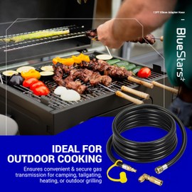 BlueStars 12FT Propane Hose with Elbow Adapter – Quick Connect RV Hose for Blackstone 17" & 22" Griddles, Camp Stove, Portable Fire Pit, Propane Heater