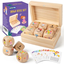 Homotte Wooden Yoga Dice Set for Kids, Fun Workout Game with 6 Exercise Dice, 12 Yoga Cards & Gift Box, Mindfulness Yoga Gifts for Girls & Beginners