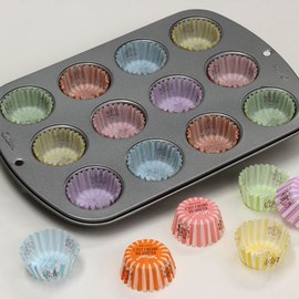 FBAT107-112set Glassine Cup, Round (Striped), 6 Colors, 40 Sheets Each, Assorted, 12 Holes, Paper, Oven Safe, Heat Resistant, Glassine Paper, Muffin Shape, Muffin Cup, Pastry