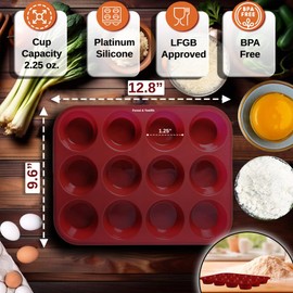 Forest & Twelfth 12 Cups Silicone Muffin Pan Silicone Molds For Baking, 100% Food Grade Silicone Cupcake Pan - Non-Stick - BPA-Free Silicone Baking Cups, Use As Silicone Egg Molds