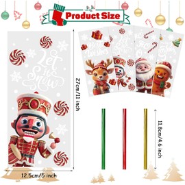 CCINEE 120pcs Christmas Cellophane Treat Bags,Xmas Plastic Gift Bags Clear Cello Goodies Candy Bags with Twist Ties for Christmas Party Favors Home Decoration
