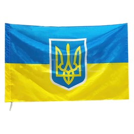 Ukrainian Flag Large, XiXiRan Flag Ukraine Weatherproof, Ukraine Flag with Coat of Arms, Ukrainian National Emblem, Ukrainian Flag Banner, Vibrant Colour, Stand With Ukraine (150 x 90 cm)