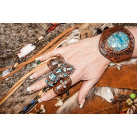 Gray Wolf Collections Western Leather Silver Cross Ring, Southwestern Design