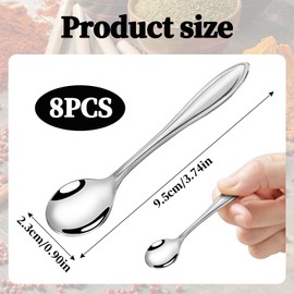 Alovez Tiny Stainless Steel Spoons for Spice Jars, 9.5 cm Stainless Steel Spice Spoon for Spices for Spices, Salt, Sugar, Honey, Pack of 8