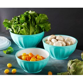 Godinger Mixing Bowls with Lids, Plastic Nesting Bowls Set, Food Storage Bowls, Microwave Safe Mixing Bowl Set, 3 Bowls 3 Lids