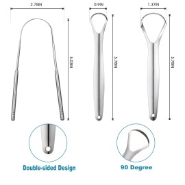 YLYL 3PCS Stainless Steel Tongue Scraper Set – Portable Oral Cleaner for Adults
