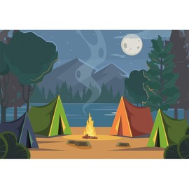 DORCEV 12x10ft Forest Camping Photo Backdrop Forest Scene Camping Decors Summer Camp Bonfire Photography Background Happy Camper Tent Campfire Backyard BBQ Party Decoration Picnic Banner Studio Props