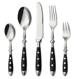 HOMECHAN 20-Piece Vintage Silverware Set with Black Bakelite Handles - Elegant Flatware for Home Kitchen & Special Occasions, Dishwasher Safe (Includes Forks, Spoons & Knives)