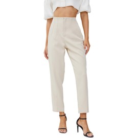JEAAMKSSER JEAAMKSSER Women's High Waisted Business Trousers Straight Leg Pleated Office Slacks Pants Beige S
