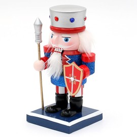 Dekohelden24 Wooden Nutcracker Soldier in Blue, Silver and Red, L x W x H 9 x 7 x 16 cm