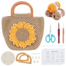 FREEBLOSS Crochet Sunflowers Bag Set Sunflower Bag with Wooden Handle Crochet Set for Beginners with Step by Step Video Instructions Crochet Knitting Bag Set for Adults Knitting Set Crochet