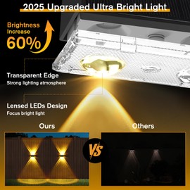 Uspring 4 Pack Solar Fence Lights with Warm/Cool White & 6 RGB Color 9 Modes, Ultra Bright Up & Down Fence Lights Solar Powered IP68 Waterproof Solar Light Outdoor for Yard Pool Porch Wall Patio