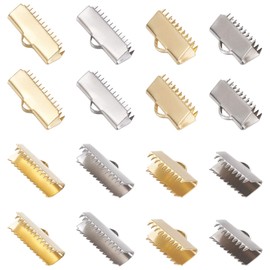 UNICRAFTALE Approximately 48 Pieces, 2 Colors, 4 Types, Alligator Clips, Rectangle, Stainless Steel Ribbon End, Connection Parts, Crimp End, String Fastener, Caulking End Parts, Ribbon Fastener, Accessory Parts, Auxiliary Materials, Handmade Craft Suppli