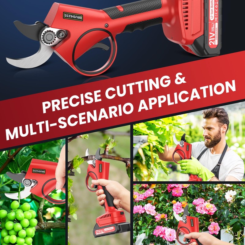 Electric Pruning Shears,1.6"Cordless Pruning Shears for Gardening,SK7 Blades,800W Brushless Motor,Battery