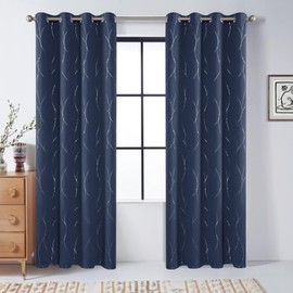 BUHUA Navy Blackout Curtains for Bedroom, Thermal Insulated Window Curtains with Floral Pattern - 84 Inch Long, Drapes for Sliding Glass Door (52 x 84 Inch, Navy Blue, 2 Panels)