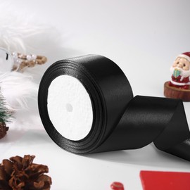 Christmas Satin Ribbon Polyester Ribbons for DIY Crafts Wedding Hair Bow Wreath Party Favors (1.6 Inch Wide) (Black)