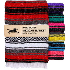 El Paso Designs Mexican Yoga Blanket – Colorful Falsa Serape Throw for Yoga, Beach, Picnic, Saddle, or Home Décor – Soft Woven Boho Blanket (Red)