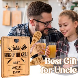 Best Uncle Gifts - "King of The Grill, Best Uncle Ever" Uncle Gifts Cutting Board Set, Bamboo-Made Engraved Utensil Set Birthday Gifts for Uncle from Niece/Nephew