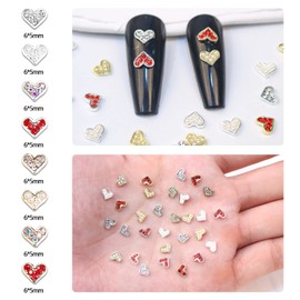 YECIRALA 40 Pieces 3D Heart Nail Charms for Nails Valentine's Day 3D Heart Nail Rhinestones Nail Gems Love Crystal Diamond Alloy Nail Art Jewelry Supplies for Acrylic Nails Wedding Crafts Manicure