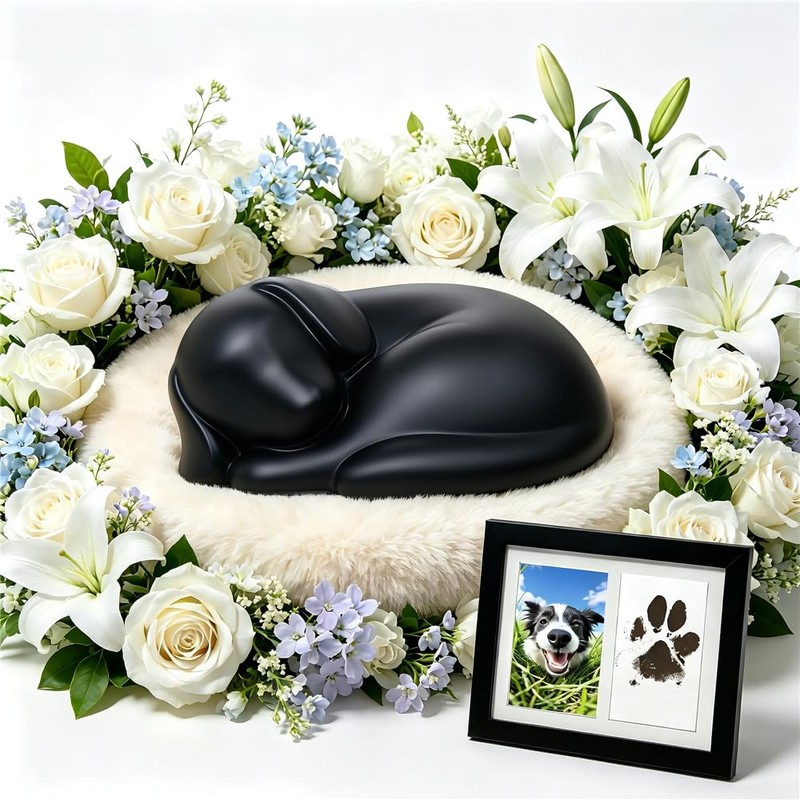 Sleeping Dog Pet Urn for Ashes, Resin Doggie Memorial Keepsake