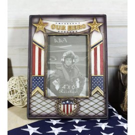 Ebros Gift Military Patriotic USA Flag Star Veteran Memorial Our Hero 4"X6" Picture Frame