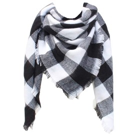 SUNDAY ROSE Women Plaid Blanket Scarf Oversized Tartan Scarves Long Shawl Wraps-Black White