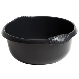 Set of - 14L Plastic Bucket with 5L Round Bowl | 3 Gallon Bucket with 28cm Plastic Bowl – Plaster Builder Bucket Tub Trug Horse Feeder with Washing Up Bowl Integral Handles Home- (BLACK)