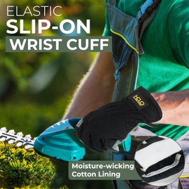 HANDLANDY - Guantes de jardinería para hombres, guantes de trabajo de piel transpirable para patio, trabajo, construcción de deshierbe (verde oliva oscuro, grande (paquete de 1))