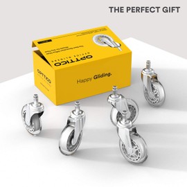 OPTTICO Office Chair Caster Wheels Replacement Set - 3" Heavy Duty Desk Chair Rollers for Hardwood Floors - 650 lbs Load Capacity, 5 Pack (Silver/Clear Wheel)