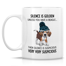 Retreez - Taza divertida – Linda Beagle Mamá Papá Amante de los Perros Divertidos Beagles Dueño Regalo Silence is Dorado 11 oz – Humor Sarcasmo Regalo inspirador de cumpleaños para él su amigo compañero de trabajo hombres mujeres