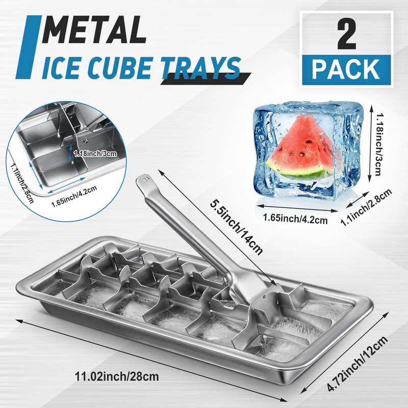 Yaocom 2 Pcs 18 Slot Stainless Steel Ice Cube Maker