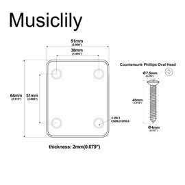 Musiclily Pro 4-Bolt Steel Neck Plate for Stratocaster Telecaster Electric Guitar or Bass, Gold
