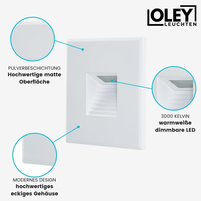 Oley Leuchten® Luma Stair Light, 230 V, Dimmable, IP54, Flush-Mounted