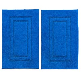 TEXTILESY 2 Piece 100% Cotton Bath Mats Luxury Terry Towelling 1000-GSM Soft Towel Mat - Shower Floor Mat - Reusable Bath Mat Set 50 x 70 cm (Royal Blue)