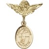 Gold Filled Baby Badge with St. Sebastian/Volleyball Charm and Angel