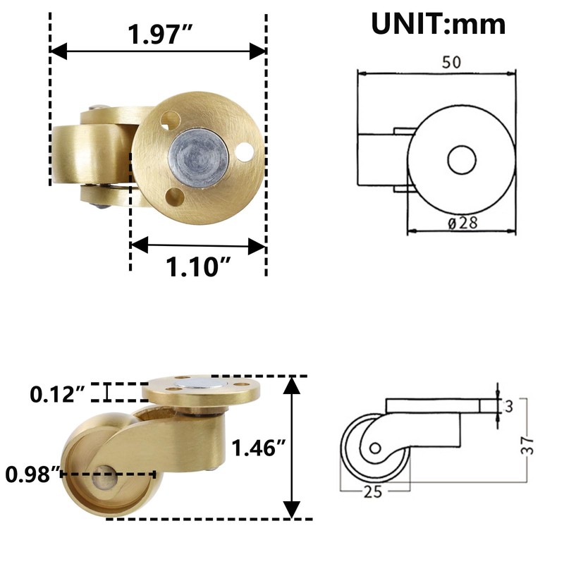 Semetall 1-Inch Solid Brass Swivel Caster for All Floor Mat