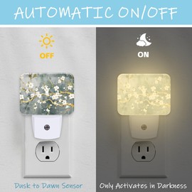 AKKAVNIA Vintage Branches and Flowers Night Light Plug-in Wall Decorative Night Lamp with Dusk to Dawn Sensor Led Night Light Bedroom Kitchen Hallway Stairs Wall Lamp