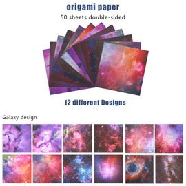 KINBOM 50Pcs 5.9x5.9 Inch Space Origami Paper, Beautiful Double Sided Starry Night Scrapbook Paper with 12 Zodiac Signs and Galaxy Outer Space Patterns for Kids DIY Christmas Craft