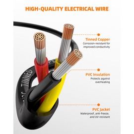 CONEPY 14 Gauge Wire 3 Conductor Electrical Wire, 14 AWG Tinned Copper Stranded PVC Cable, IP68 Waterproof/Flexible/Low Voltage Cord for Automotive, Marine, Solar, LED Lighting (30FT)