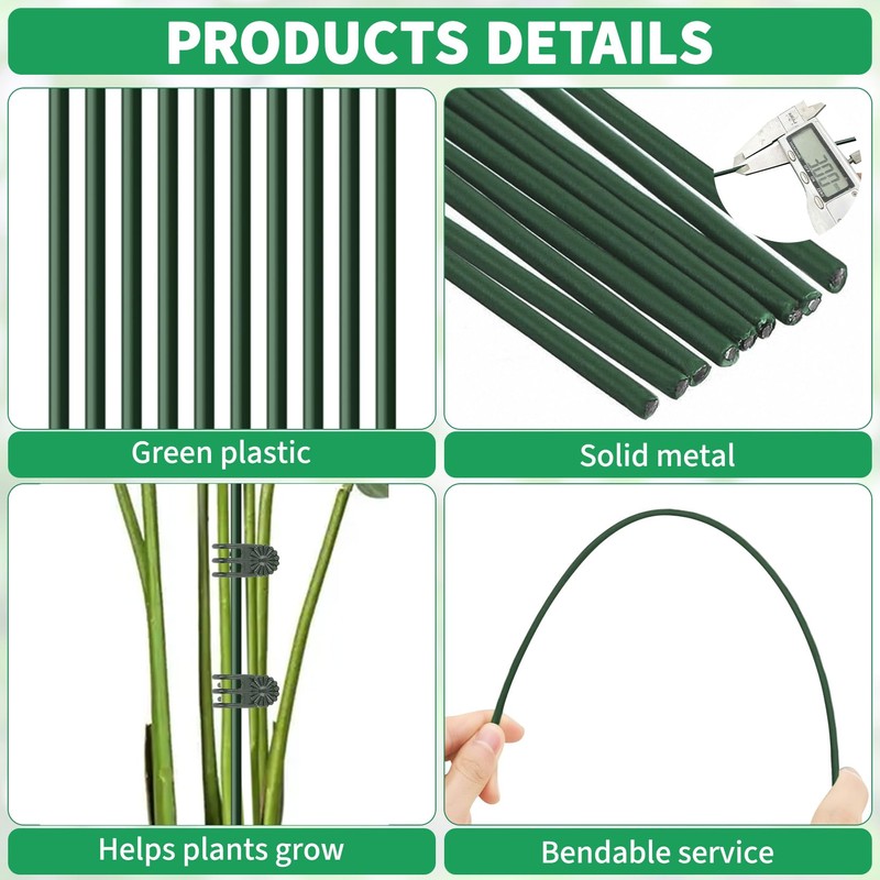 10pcs 15.7" Plant Stakes with 15pcs Clips, Bendable Orchid Stakes