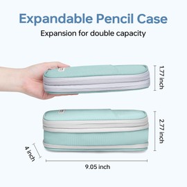 Omnpak Pencil Case Expandable Large Capacity School Student Office Teenager Girls Boys Spill Proof Scratch Resistant Pencil Eraser, Green, pencil case
